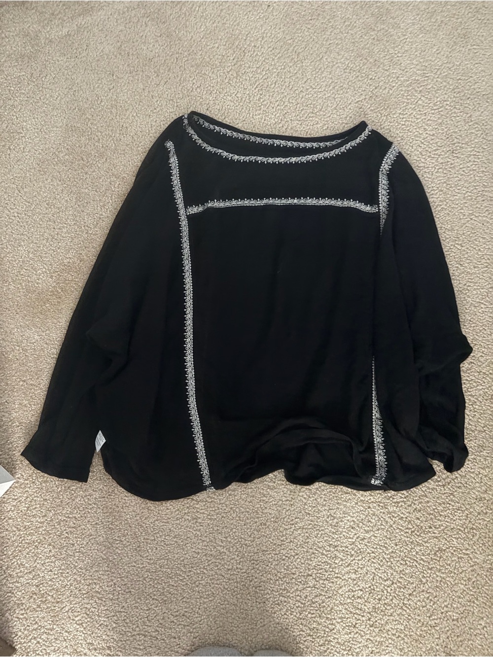 Black Embroidered Boatneck Blouse - Women